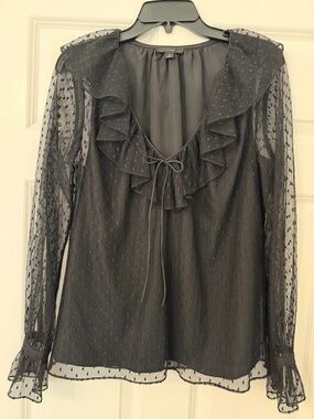 J. Crew Black Sheer Ruffle Tie-Neck Blouse